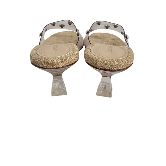 Larroude Vivi Lucite Mule Sandal Size 8.5 Clear Vinyl Swarovski Crystal Low Heel - Picture 3 of 8